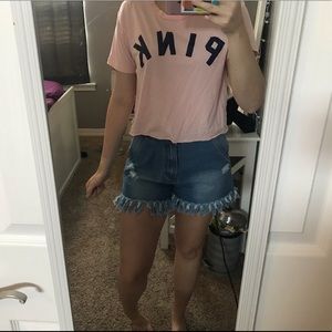 PINK cropped t-shirt.